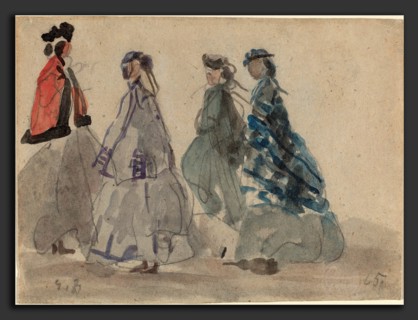 EugÃ¨ne Boudin (French, 1824 - 1898), Four Women at Trouville, 1865, watercolor and graphite on