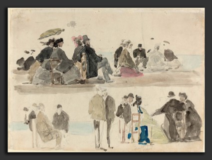 EugÃ¨ne Boudin (French, 1824 - 1898), Ladies and Gentlemen on the Beach, in Two Registers, c. 1865,