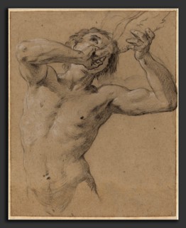 Jean-Baptiste Nattier (French, 1678 - 1726), A Triton Blowing a Conch Shell, 1724, black chalk