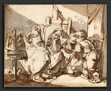 Jean-Baptiste Greuze (French, 1725 - 1805), A Tired Woman with Two Children, 1750-1761, pen and
