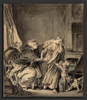 Jean-Baptiste Greuze (French, 1725 - 1805), The Angry Mother, black and gray wash over graphite on