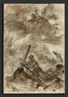 Jean-Honoré Fragonard (French, 1732 - 1806), Orlando Kills the Orc with an Anchor, black chalk with