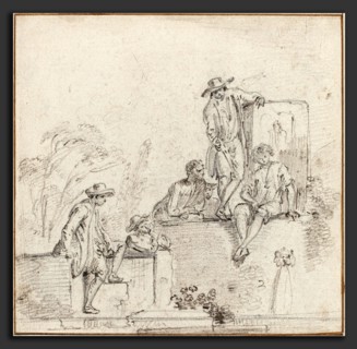 Jean-Baptiste Lallemand (French, 1716 - c. 1803), Figures Seated Around a Fountain, c. 1755, black