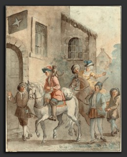 French 18th Century after Jean-Baptiste Oudry, Arrival at an Inn, 18th century, pen and brown ink