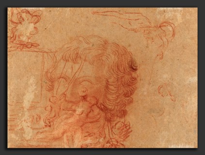 Antoine Watteau (French, 1684 - 1721), Figure Sketches and a Copy After a Sculpted Head, c.