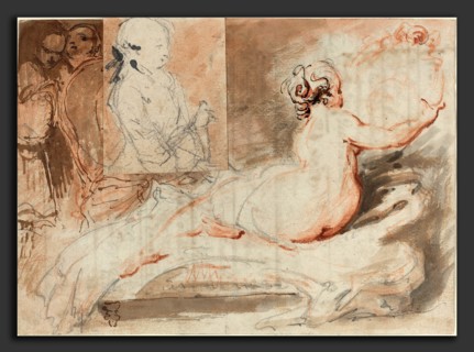 Gabriel Jacques de Saint-Aubin (French, 1724 - 1780), Figure Sketches, pen and brown ink and red