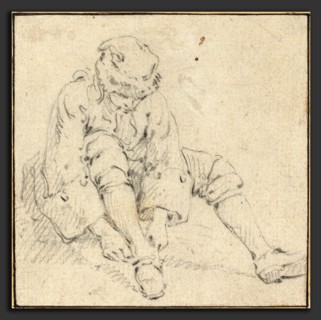Attributed to Jean-Baptiste Le Prince (French, 1734 - 1781), Man Pulling on His Shoe, 1761-1763?,