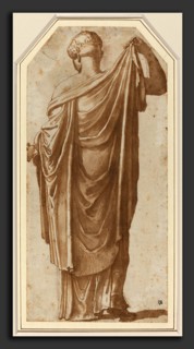 Attributed to Nicolas Poussin (French, 1594 - 1665), Female Roman Statue Seen from the Back, pen