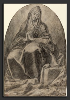 French 17th Century, The Grieving Virgin Contemplating Instruments of the Passion, 1640s, black