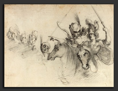 after Jacques Bellange, Figures on Horseback, black chalk on laid paper