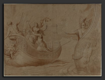 Jean Lepautre (French, 1618 - 1682), The Abduction of Helen of Troy, pen and black ink with brown