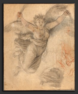 Follower of Charles Le Brun, An Allegorical Female Figure, black and red chalks, heightened with