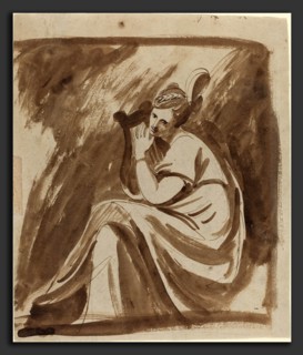 George Romney (British, 1734 - 1802), Lady Hamilton Playing a Lyre, c. 1785, pen and brown ink with