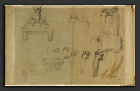 John Flaxman (British, 1755 - 1826), Sheet of Studies [recto and verso], graphite