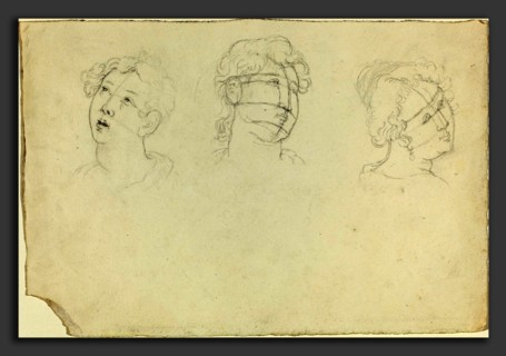 John Flaxman (British, 1755 - 1826), Head of Mary Magdalen and Two Saints (?), graphite