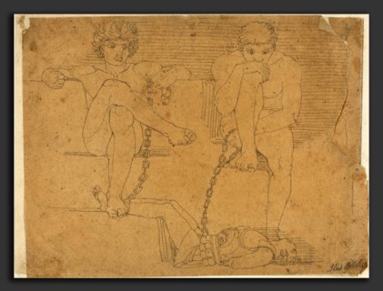 John Flaxman (British, 1755 - 1826), Otus and Ephialtes Holding Mars Captive, 1790s, graphite