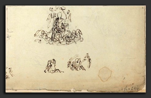 John Flaxman (British, 1755 - 1826), Study of Neptune and Sea Creatures (?), pen and brown ink over