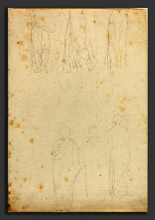 John Flaxman (British, 1755 - 1826), Sheet of Studies of Cloaked Figures, graphite