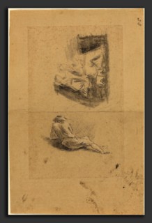 John Flaxman (British, 1755 - 1826), Reclining Man; Two Women, black chalk? heightened with white