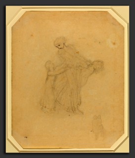 John Flaxman (British, 1755 - 1826), Adult and Two Children, graphite and pen and gray ink