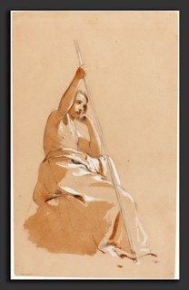 William Etty (British, 1787 - 1849), Seated Youth with a Staff, c. 1815, graphite with brown wash