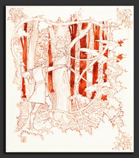 Walter Crane, Prince Charming in the Forest, British, 1845 - 1915, pen and brush and red ink'