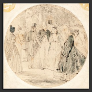 Walter Crane (British, 1845 - 1915), Kensington Gardens [recto], 1863, graphite with blue wash on
