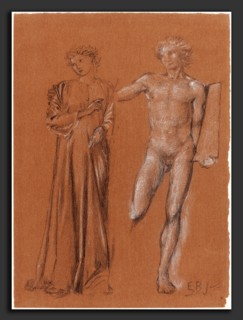 Sir Edward Coley Burne-Jones (British, 1833 - 1898), Orpheus and Eurydice, black and white chalk