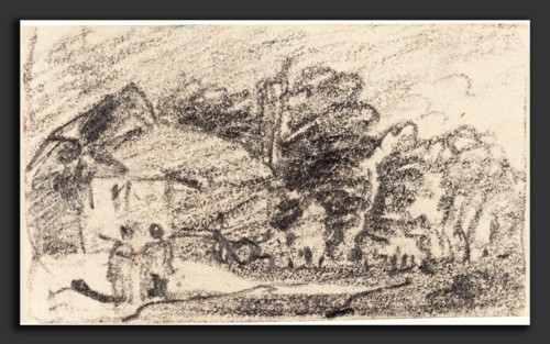 John Varley (British, 1778 - 1842), Two Figures on a Country Road, graphite on wove paper