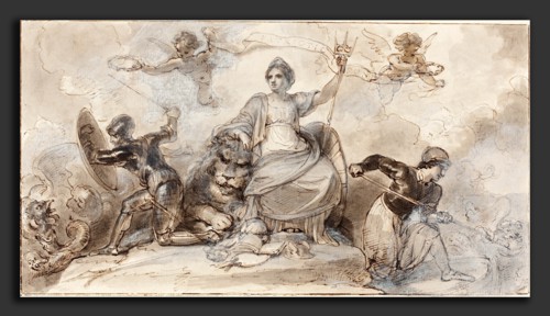 Robert Smirke (British, 1752 - 1845), Patriotic Fund, pen and brown ink with gray wash heightened