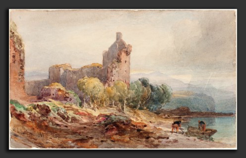 William Leighton Leitch (British, 1804 - 1883), A Ruined Castle on a Lake, 1881, watercolor over
