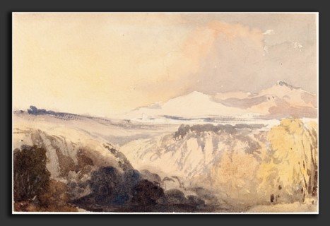 John Gendall (British, 1790 - 1865), Landscape with a Distant Mountain Range, watercolor over