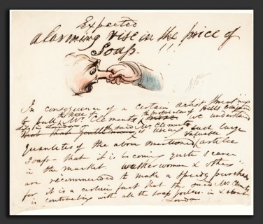 George Cruikshank (British, 1792 - 1878), "Expected--alarming rise in the price of soap!", pen and