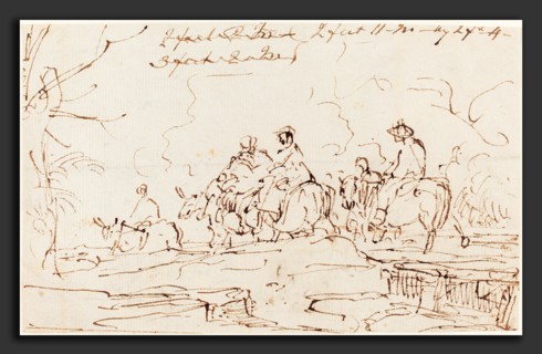 Thomas Barker (British, 1769 - 1847), Figures in a Landscape [recto], pen and brown ink on laid
