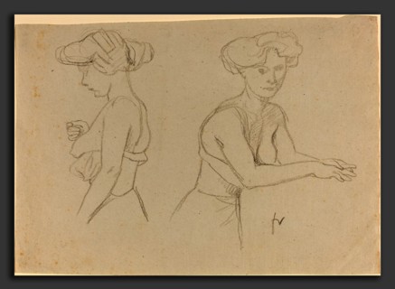 Félix Vallotton (Swiss, 1865 - 1925), Two Studies of a Woman Dressing, 1890s, gray-green chalk
