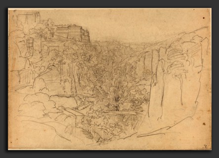 Friedrich Salathé (Swiss, 1793 - 1858), Fortified Castle Above a Narrow Valley, graphite on wove