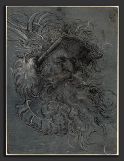 Jost Amman (Swiss, 1539 - 1591), Head of a Bearded Man, 1572, brush and black ink with white wash