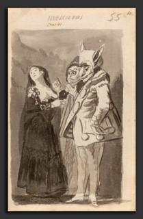 Francisco de Goya (Spanish, 1746 - 1828), Mascaras crueles (Cruel Masks) [recto], 1796-1797, brush