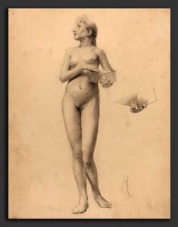 Karel Vitezslav Masek (Czech, 1865 - 1927), Standing Nude Woman Holding a Box, 1896, graphite on