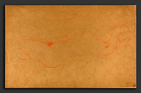 Gustav Klimt, Reclining Woman, Austrian, 1862 - 1918, c. 1909, red crayon (on Japan paper?)