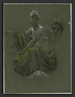 Otto Greiner (German, 1869 - 1916), Elegant Young Woman in Classical Drapery, c. 1895, black chalk
