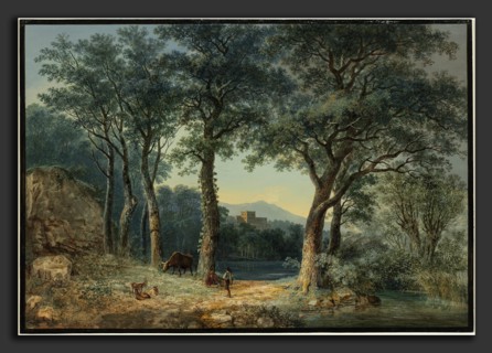 Ludwig Hess (Swiss, 1760 - 1800), A Wooded Lakeside with an Italianate Villa, 1796, gouache on wove