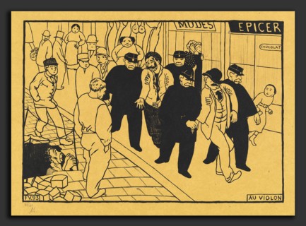 Félix Vallotton (Swiss, 1865 - 1925), Au Violon (Off to the Jug), 1893, lithograph on yellow wove