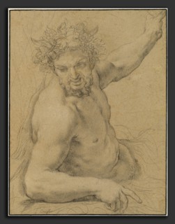 Ciro Ferri (Italian, 1634 - 1689), Reclining Satyr, 1670s, black and white chalk on light brown