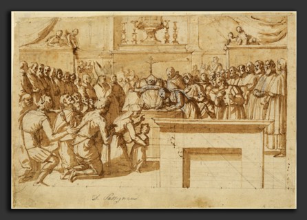 Benedetto Veli (Italian, 1564 - 1639), Veneration of St. Attoâ€ôs Miraculously Preserved Body, pen