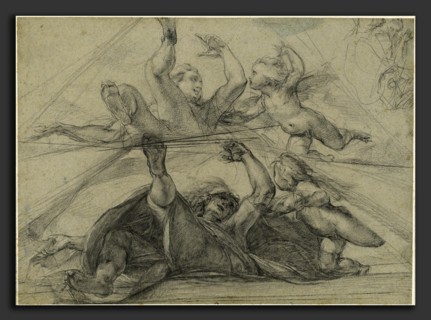 Giulio Cesare Procaccini (Italian, 1574 - 1625), Ceiling Studies of a Prophet and a Putto Seen from