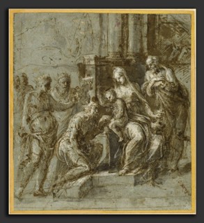 Biagio Pupini (Italian, active 1511 - 1551), The Adoration of the Magi, 1551, pen and brown ink