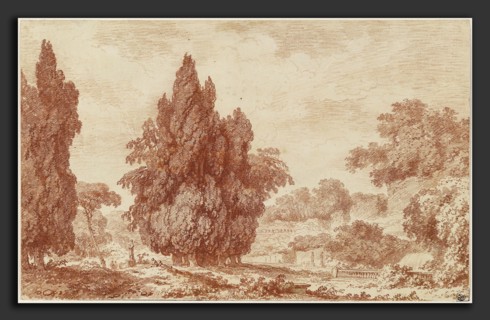 Jean-Honoré Fragonard, A Stand of Cypresses in an Italian Park, French, 1732 - 1806, c. 1760, red