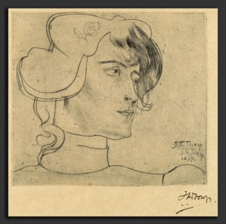 Jan Toorop, Head of a Woman (Marguérite Adolphine Helfrich), Dutch, 1858 - 1928, 1897, drypoint on