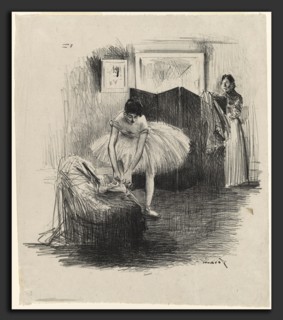 Jean-Louis Forain, Dancer Tying Her Slipper, French, 1852 - 1931, c. 1891, lithograph